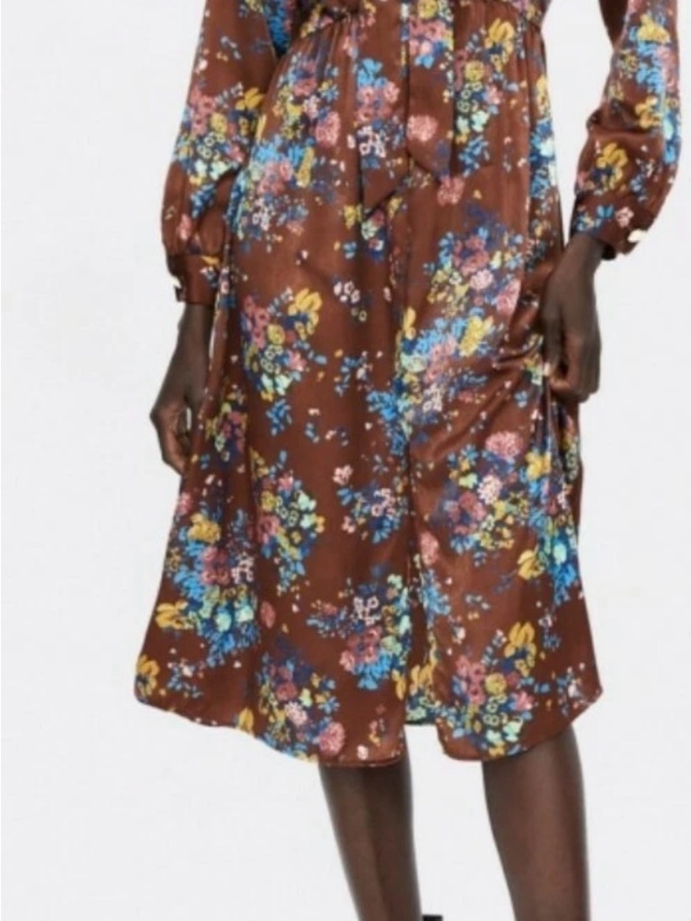 Zara Brown Floral Dress with Blue, Yellow & Pink Accents